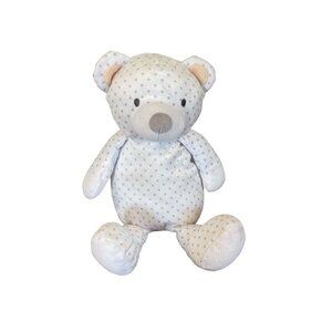 Manhattan Toy Co Plush White Teddy Bear Gray Grey Polka Dots 13" Baby Lovey